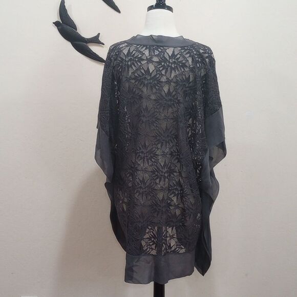 Nightcap by Carisa Rene Jungle Lace Kaftan Cover Up Ash Gray Silk Trim ~ Revolve - Picture 9 of 12